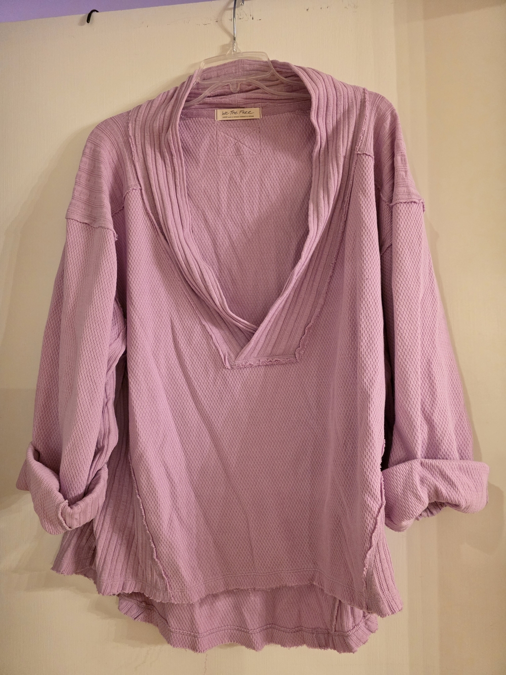 Free People Lilac Waffle Knit V-Neck Pullover Tunic Large